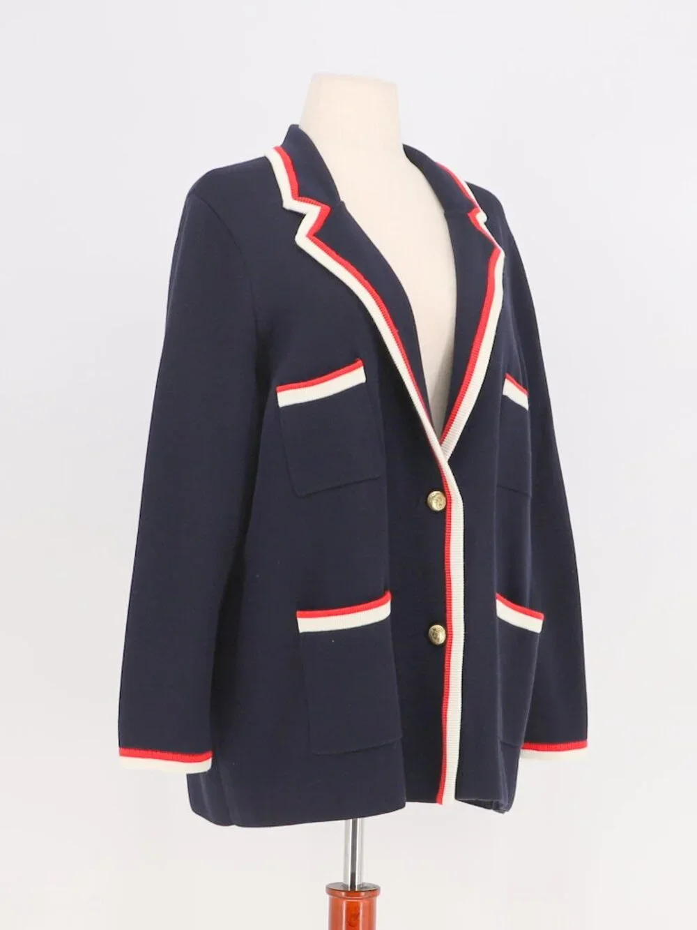 TALBOTS Tipped Boyfriend Knit Blazer in Navy Size 2Xp